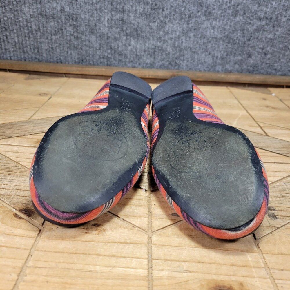 Tory Burch Reva Bauer 5.5M Ballet Flats Slip On Shoes Red Multi Stripe Canvas - Picture 9 of 11
